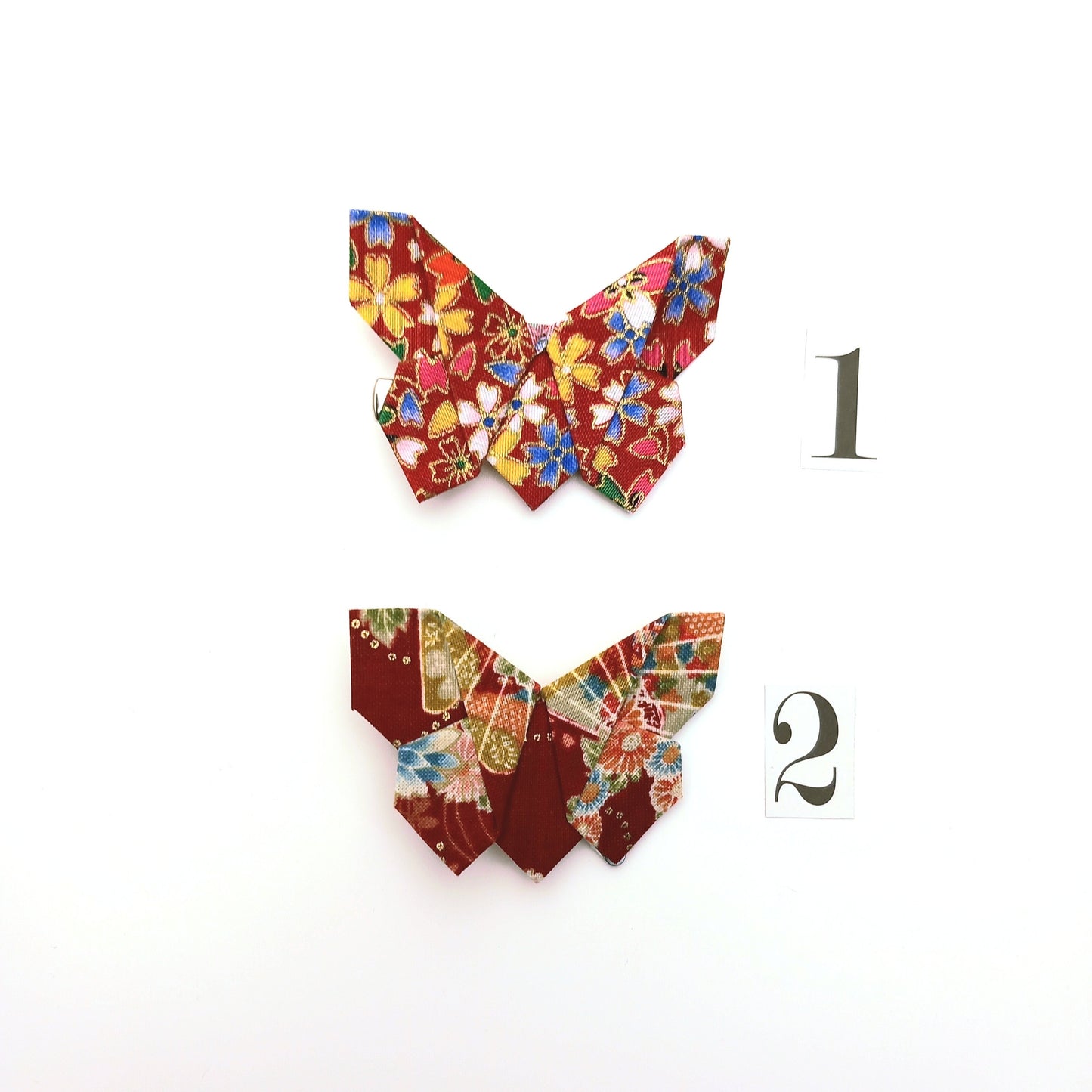 Barrettes avec un papillon en origami, papillon en tissu, tissu japonais   -