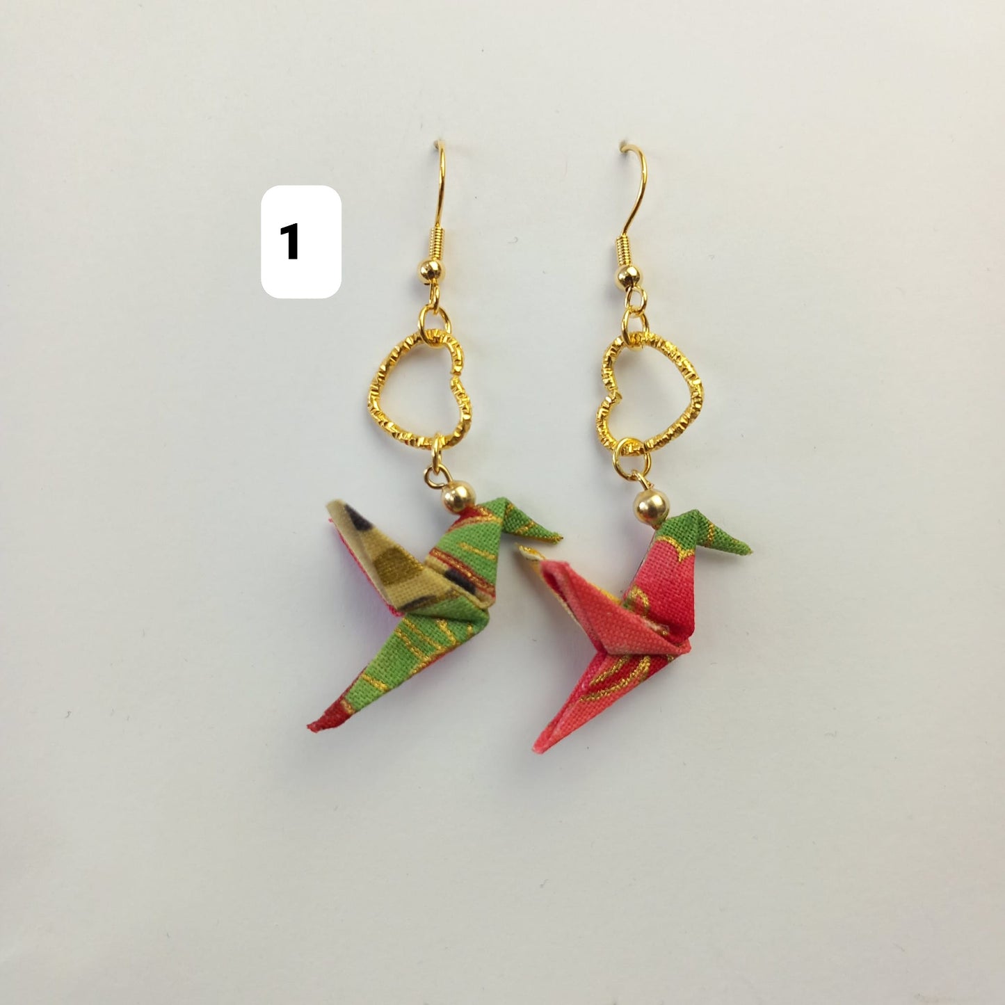 Boucles d'oreilles joli colibri en origami e coeur