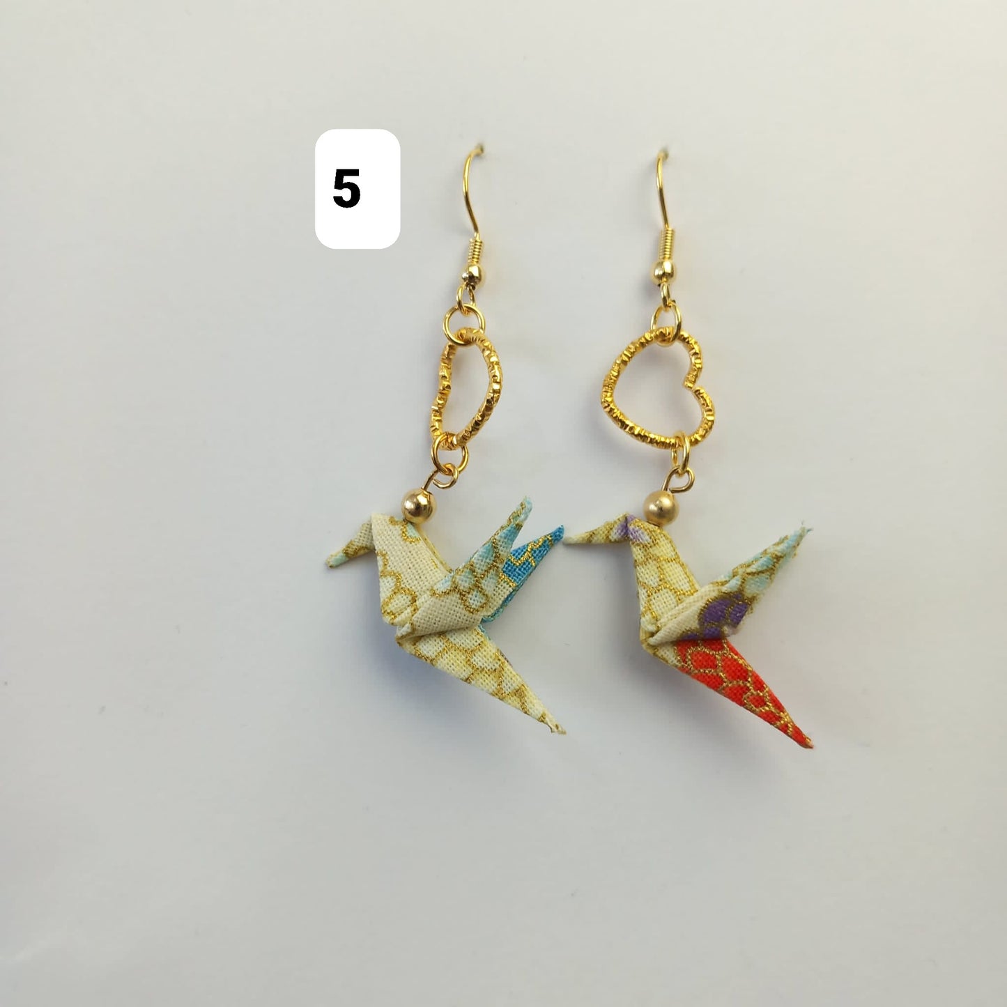 Boucles d'oreilles joli colibri en origami e coeur