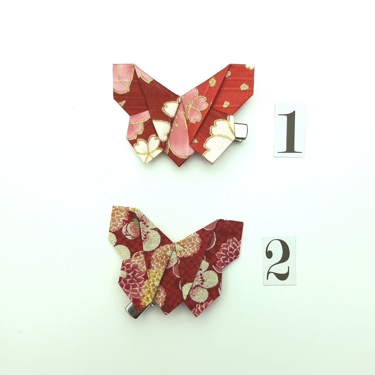 Barrettes avec un papillon en origami, papillon en tissu, tissu japonais   -