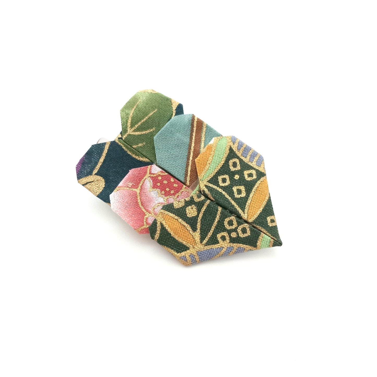 Barrettes avec un coeur en origami, coeur en tissu, origami en tissu japonais   - c'est le Printemps !